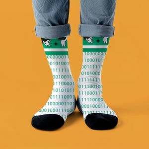Funny Coding Socks for Programmer, Binary Print Crew Socks, IT Nerdy Socks, Programing Socks for Men, Women, Teacher, Student or Fun Gift
