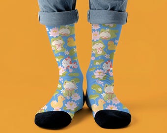 Funny Frog Socks l Baby Duck and Fish Crew Socks l Baby Socks Gift