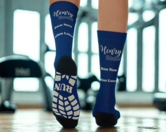 Running Paw Socks l Run Now Wine Later Funny Running Socks | Custom Socks Running l Fun Running Crew Socks for Runner, Jogger and Fitness