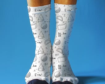 Algebra Math Socks Fun Math Unisex Crew Socks Science Nerdy Novelty Socks Back to School Gift Socks Pi Day Socks for Math Lovers or Teacher