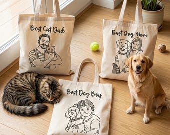 Personalized Line Art Tote Bag l Custom Photo Canvas Tote Bag l Tote Gift for Holiday, Christmas, Teacher, Friends