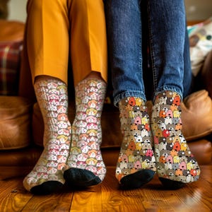 Funny Dog Collage Socks Casual Socks Cute Dog & Cat Collection, Unisex Crew Socks Funny Dog and Cat Gift Socks for Pet Lover, Men and Women