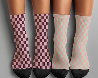 Cozy Checkerboard Socks l Bold Checker Crew Socks l Minimal Checkerboard Socks l Japanese Harajuku Streetwear Outfit