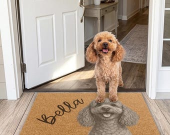 Custom Pet Drawing Coir Doormat | Personalized Pet Photo Welcome Mat l Coconut Fiber Door Mat l New Home Gift Entry Mat (24" x 16")