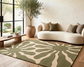 Modern Washable Rug Abstract Sunburst 31x51 | Mid Century Boho Area Rug for Living Room Rug, Bedroom Rug, Kitchen Rug, Outdoor Rug, Entryway