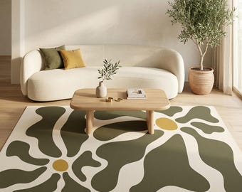 Modern Washable Rug Abstract Floral 31x51 | Mid Century Area Rug for Living Room Rug, Bedroom Rug, Kitchen Rug, Outdoor Rug, Entryway