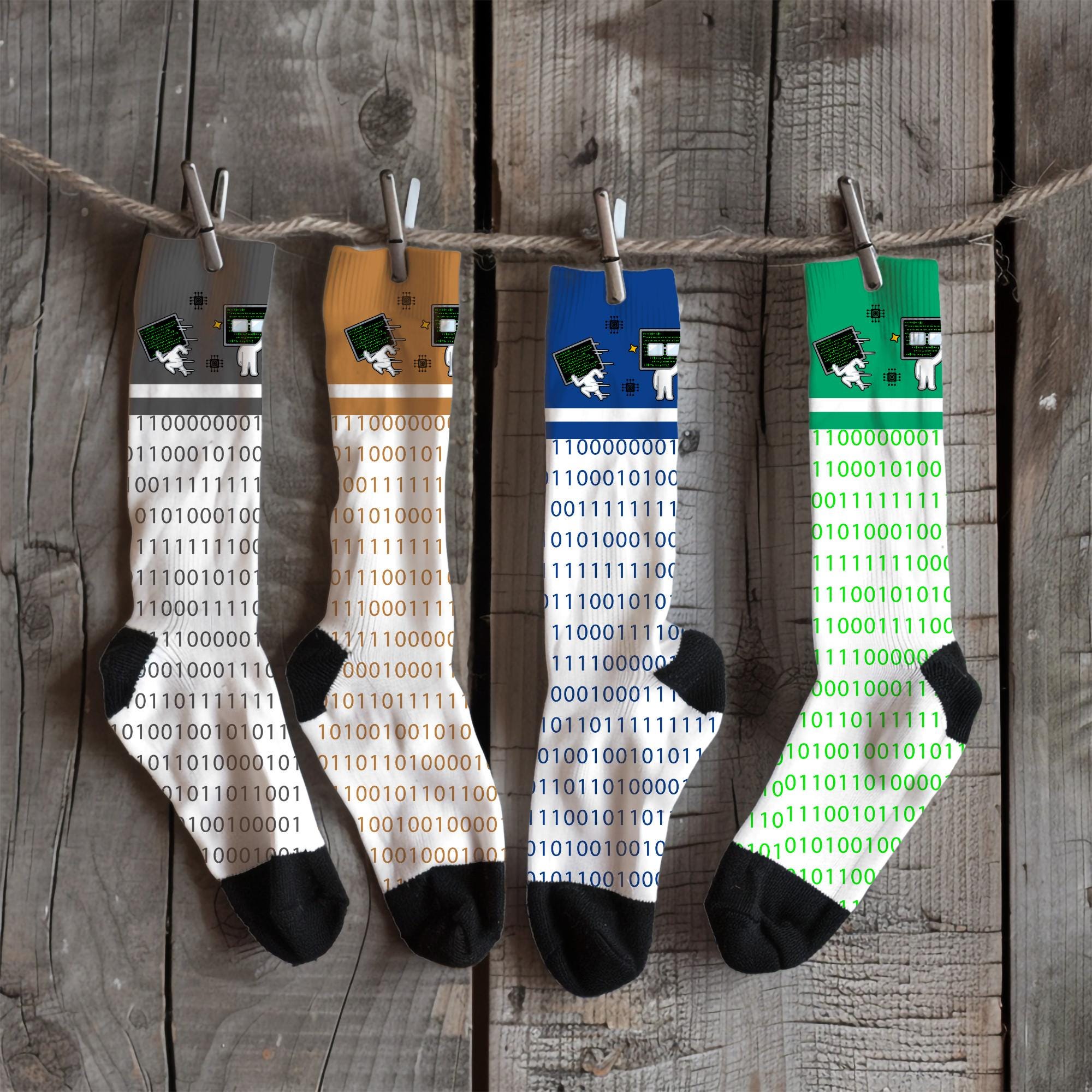 Funny Coding Socks for Programmer, Binary Print Crew Socks, IT Nerdy ...
