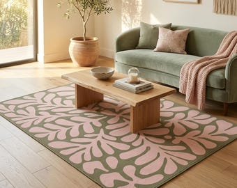 Abstract Floral Area Rug 31x51 | Mid Century Washable Rug for Living Room Rug, Bedroom Rug, Kitchen Rug, Outdoor Rug, Entryway