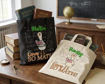 Personalized Math Goose Tote Bag l Custom Love So Math Canvas Tote Bag l Funny Tote Gift for Teacher, Student, STEM, Holiday, Christmas