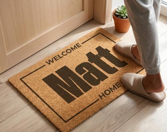 Custom Coir Doormat | Personalized Text Welcome Mat l Coconut Fiber Door Mat l New Home Gift Entry Mat (24" x 16")
