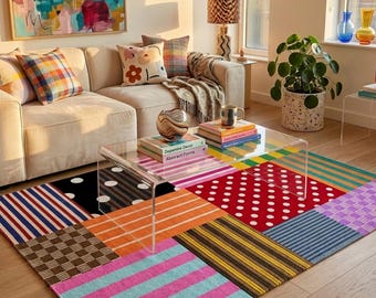 Modern Washable Rug Maximalism Striped 31x51 | Eclectic Stripe Area Rug for Living Room Rug, Bedroom Rug, Apartment Rug, Entryway Floor Mat