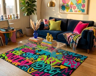 Modern Washable Rug Graffiti Art 31x51 | Street Art Area Rug for Living Room Rug, Bedroom Rug, Kitchen Rug, Outdoor Rug, Entryway