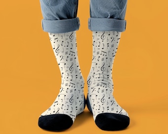 Music Socks | Music Lover Gift l Music Teacher Gift l Musician Birthday l Band Choir Orchestra l Musical Notes and Symbols Crew Socks