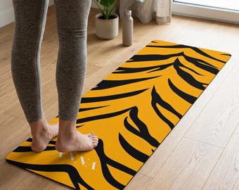 Personalized Yoga Mat Tiger Stripe: Rubber & Foam l Fitness, Pilates, Home Gym Exercise Mat l Custom Yoga Mat with Strap