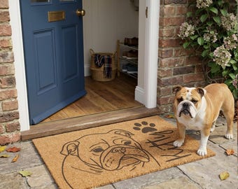 Custom Pet Portrait Coir Doormat | Personalized Pet Drawing Welcome Mat l Coconut Fiber Door Mat l New Home Gift Entry Mat (24" x 16")