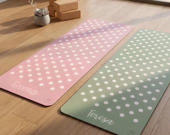 Polka Dot Yoga Mat Personalized Name: Rubber & Foam Exercise Mat l Yoga Studio Mat with Strap l Fitness, Pilates, Home Gym Mat