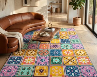 Modern Washable Rug Mediterranean 31x51 | Aesthetic Area Rug for Living Room Rug, Bedroom Rug, Kitchen Rug, Outdoor Rug, Entryway