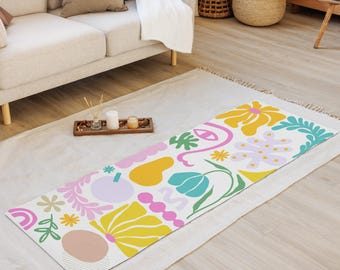 Abstract Floral Yoga Mat | Colorful Botanical Design l Non-Slip Suede Yoga Mat with Strap l Fitness & Pilates Mat l Home Gym Gift Yoga Mat