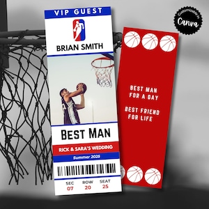 Tarjeta de invitación para propuesta de padrino de boda de baloncesto, invitaciones para despedida de soltero, tarjetas de invitación para padrino de boda, novio de la NBA, totalmente editable
