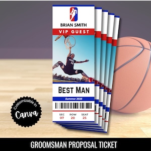 Basket-ball garçons d'honneur et proposition de meilleur homme, invitation de billet de sport, carte de demande de fête du marié, invitation de mariage enterrement de vie de jeune fille, modèle modifiable
