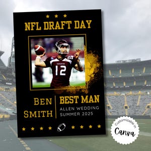 Carte de proposition du jour du repêchage du meilleur homme de la NFL, invitation de football garçons d'honneur, personnalisable pour le marié, téléchargement numérique, billet de mariage sportif