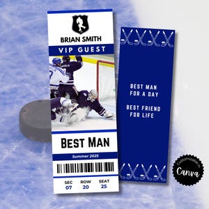 Billet pour proposition de mariage pour homme d'honneur et garçon d'honneur de la LNH, invitations à une fête de mariage hockey, entièrement personnalisable sur Canva