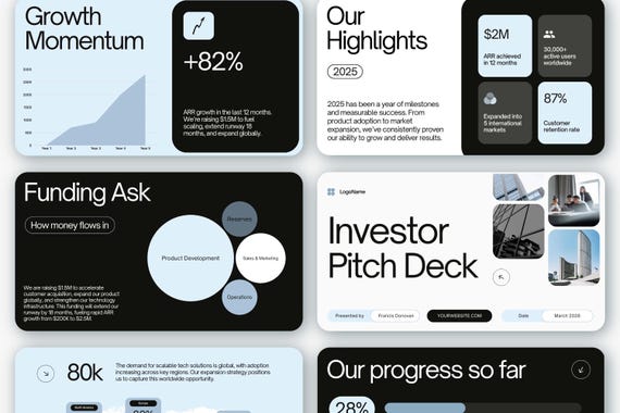 Investor Pitch Deck, Startup Presentation, Business Proposal | Data & Financial Slides, Minimal Investor Pitch Theme Canva Template