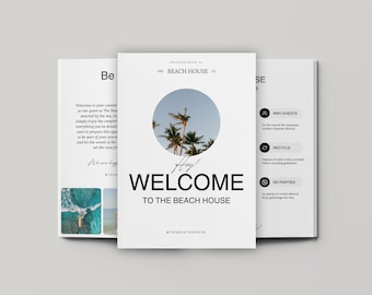 Beach House Airbnb Welcome Book Canva Template (Digital Download)