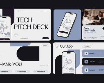 Tech Startup Pitch Deck Template: Modern Presentation, Editable Canva Slides (Digital Download)