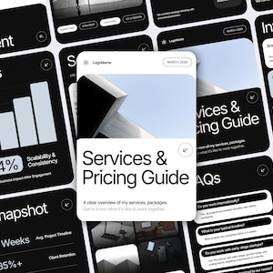 Prisguide Canva-mall, prislista för tjänster, kundonboarding | Redigerbar offertbroschyr (digital nedladdning i A4 och US Letter)