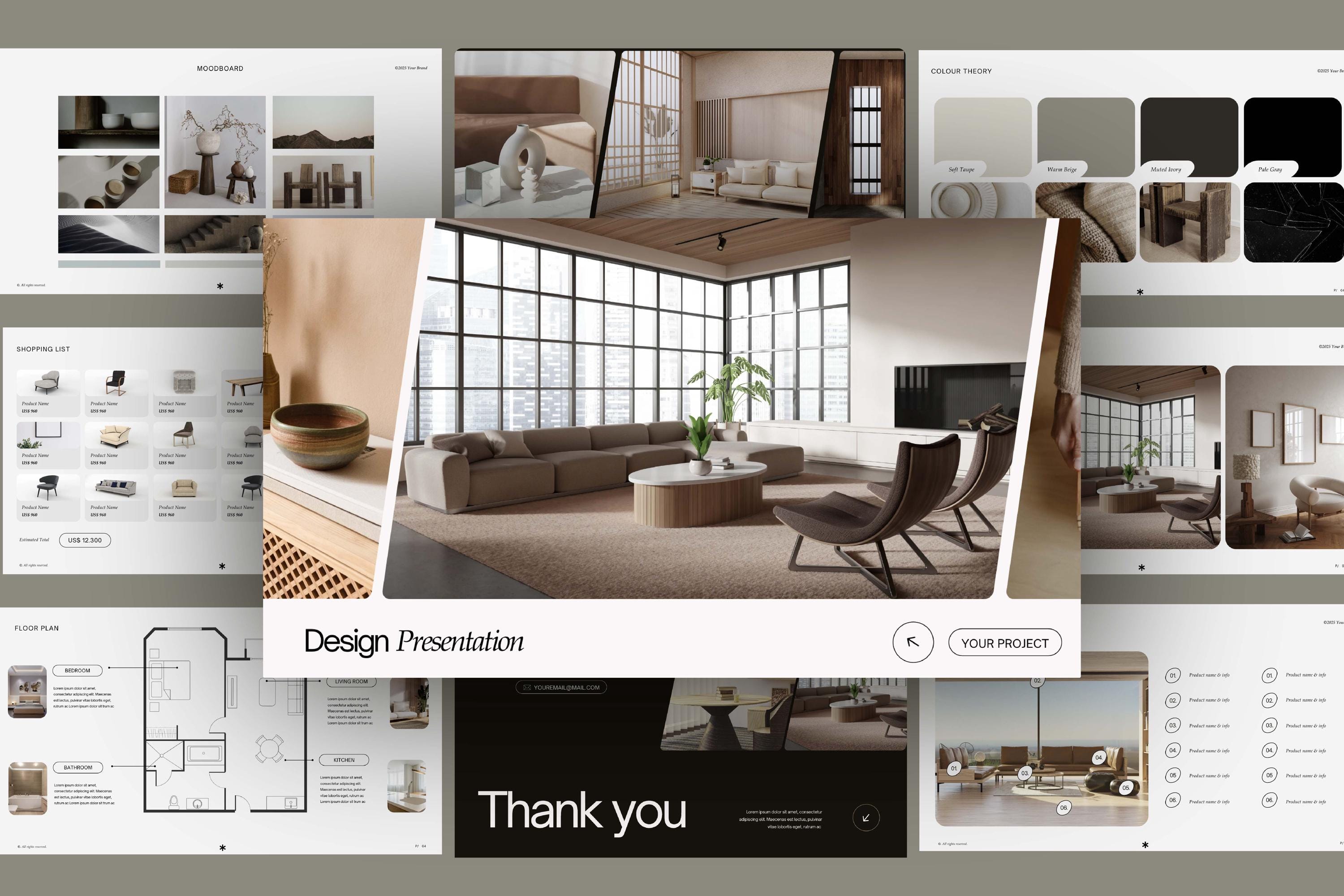 Interior Design Presentation Template, Canva Mood Board, Project ...