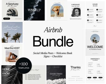 Sjabloonbundel voor Airbnb-verhuurders: welkomstboek, borden, checklist (Canva)