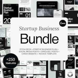 Pakiet szablonów biznesowych Canva: prezentacja, plan biznesowy, posty na Instagramie, strona docelowa (do pobrania w wersji cyfrowej)