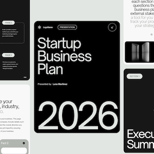 Startup Business Plan | Editable Canva Small Business Planner | For Entrepreneurs, Investors, and Business Planning Success | Minimalist