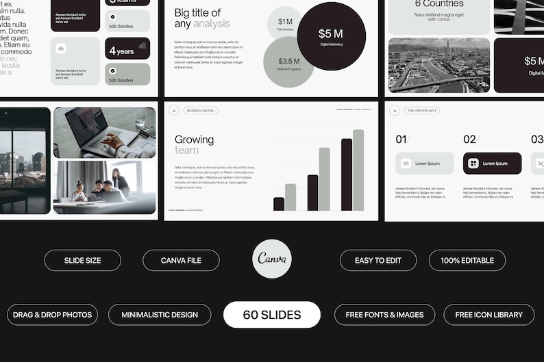 Modern Tech Startup Presentation Template featuring 60+ customizable slides. Perfect for investor pitch decks and business plans, it offers sleek designs, engaging visuals, and versatile layouts to showcase your ideas effectively.