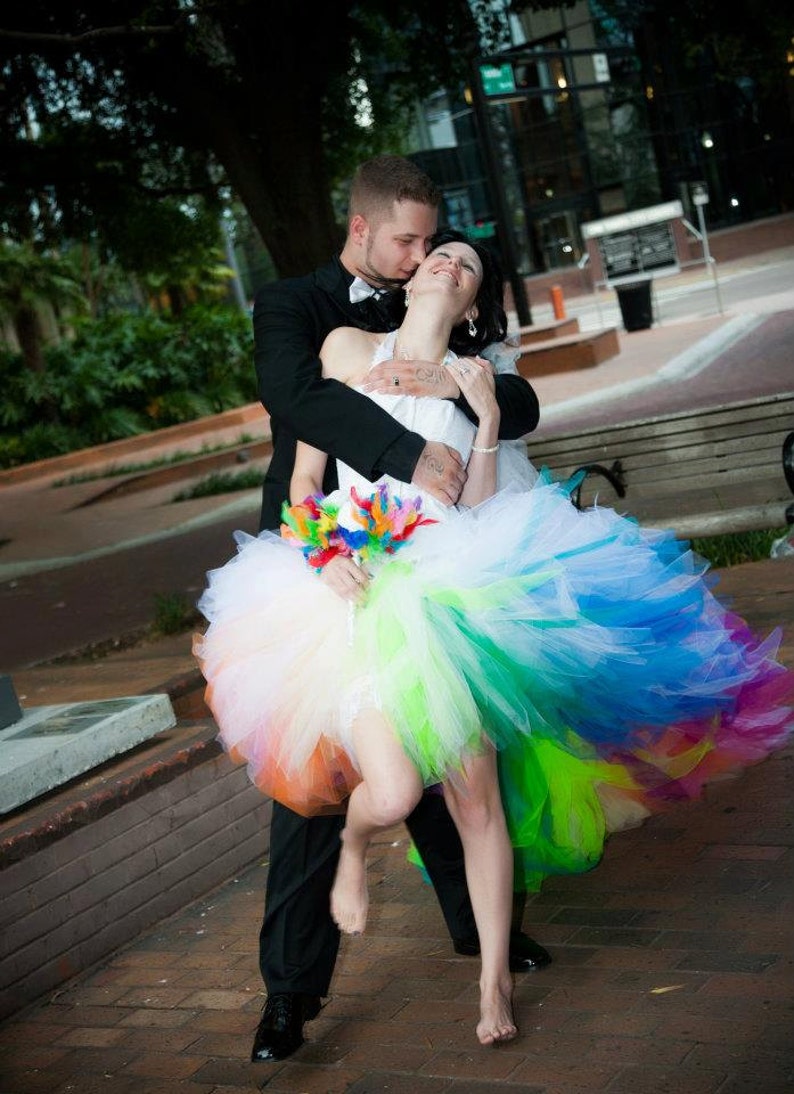 rainbow tulle wedding dress