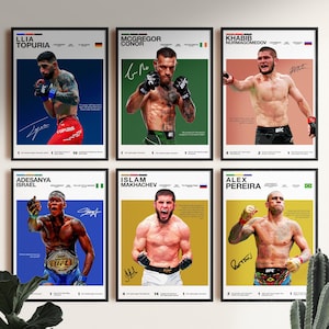 Topuria McGregor Khabib Islam Adesanya Pereira Poster Bundle, UFC Fighter Wall Art, MMA Digital Download, UFC Legend Print Set Decor