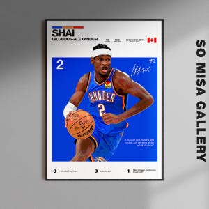 Shai Gilgeous Alexander Poster, OKC Thunder Wall Print, NBA Digital Download, Basketball Print, MVP Decor, Basketball Gift, Sga Poster