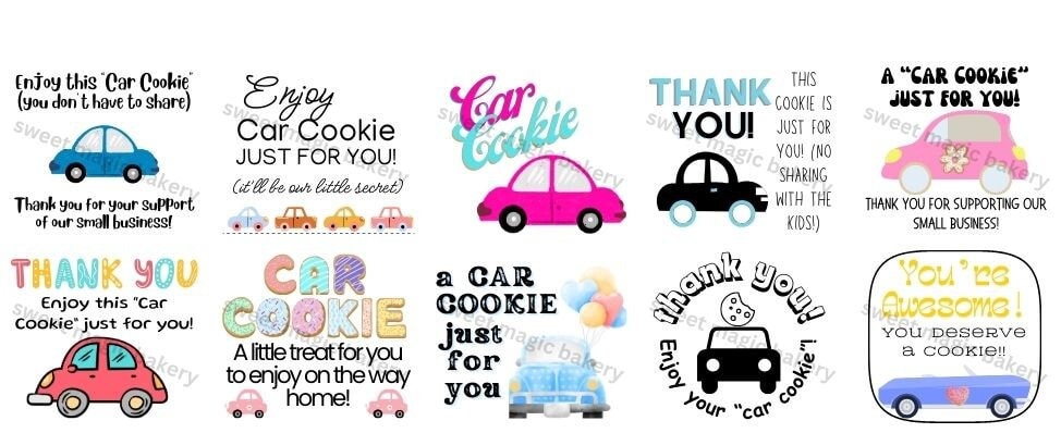 Target Vehicle Cookies Car Cookie Tag - Variety Pack - 10 Designs!! Packaging Gift Tags for ...