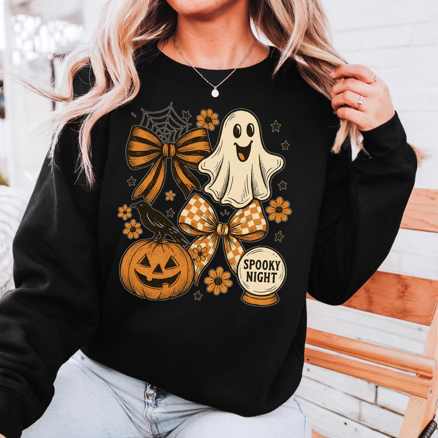 Sweat-shirt D'Halloween Pour Femme, Motif Fantôme Mignon, Citrouille