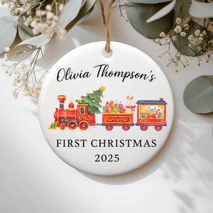 Baby First Christmas Ornament Personalized, Custom Red Train Ornament 2025, Newborn Holiday Keepsake, Infant Boy Girl Christmas Tree Gift
