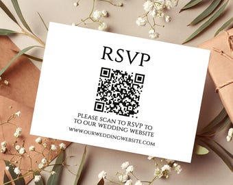 RSVP QR code card, modern wedding response card, RSVP wedding invitation insert card, editable Qr code card, minimalist wedding website card