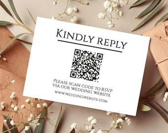 RSVP QR code card, modern wedding response card, RSVP wedding invitation insert card, editable Qr code card, minimalist wedding website card