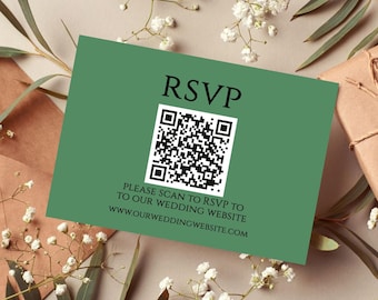 RSVP QR code card, modern wedding response card, RSVP wedding invitation insert card, editable Qr code card, green wedding website card