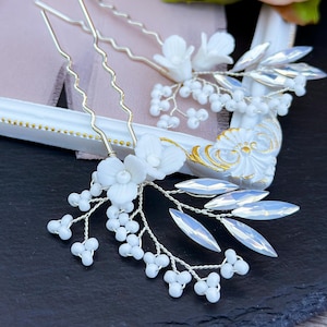 Blue Opal Bridal HairPins Floral Wedding Hair Accessories Silver Bridal Hair Piece Something Blue Wedding Hair Piece for Bride Hair Jewelry