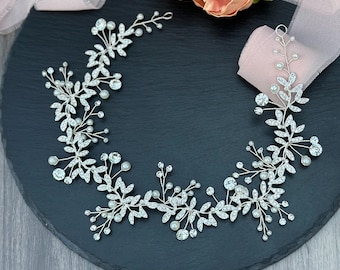 Pearl & Crystal Bridal Hair Vine: Wedding Accessory for Bride and Bridesmaids, Silver, Gold, Rose Gold