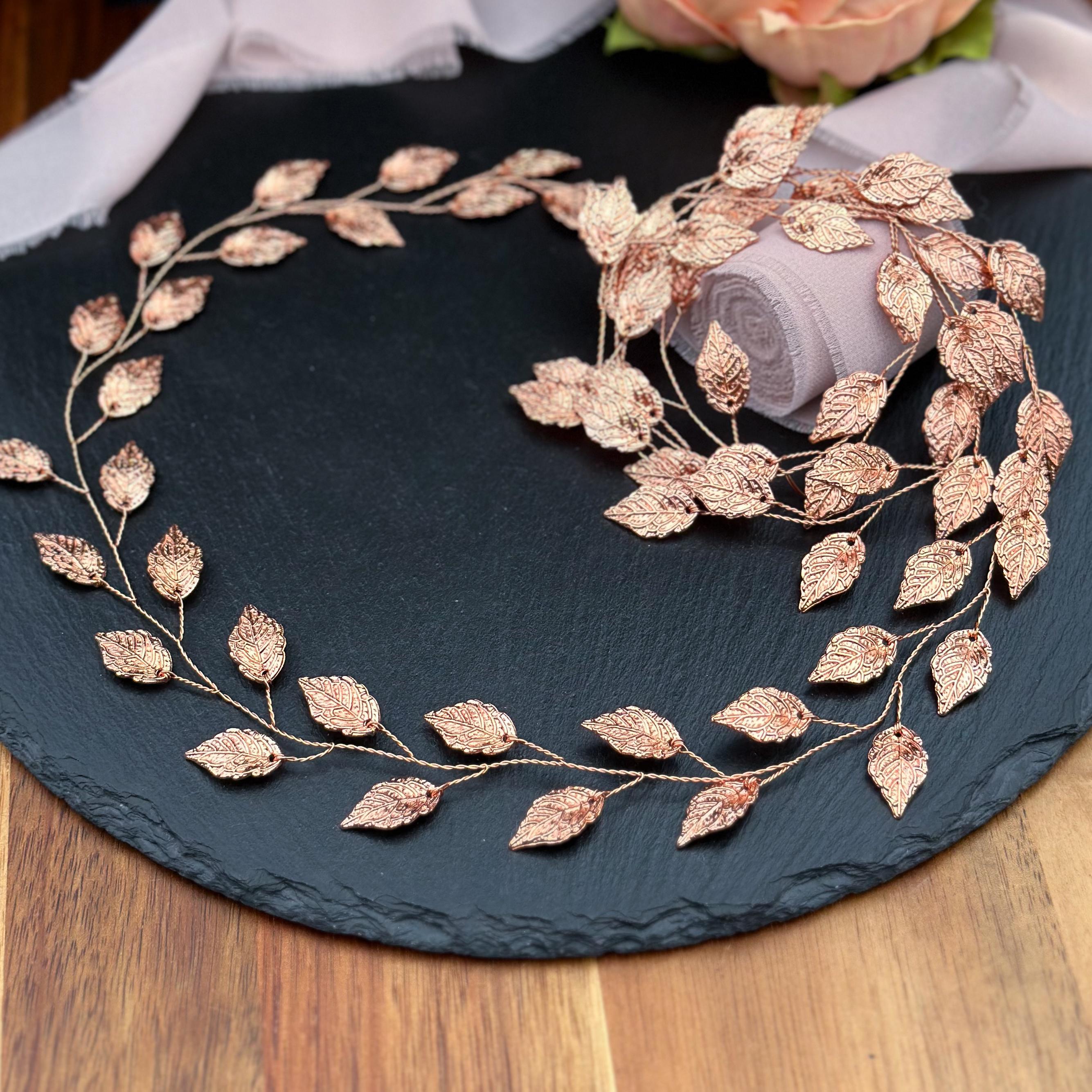 Gold Leaf Wire Hair Vine - Elegant Bridal Hair Accessory October Gold Leaves and Pearls Long Wedding Hair Vine main image 4