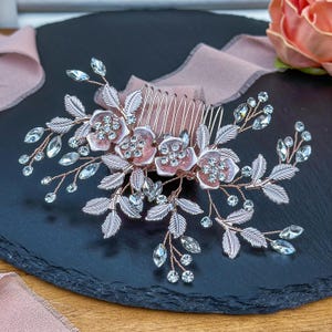Floral Bridal Hair Comb Wedding Hair Comb Rose Gold Wedding Hair Accessory Crystal Hair Comb Rose Gold Hair Piece Bridal Chandelier Earrings
