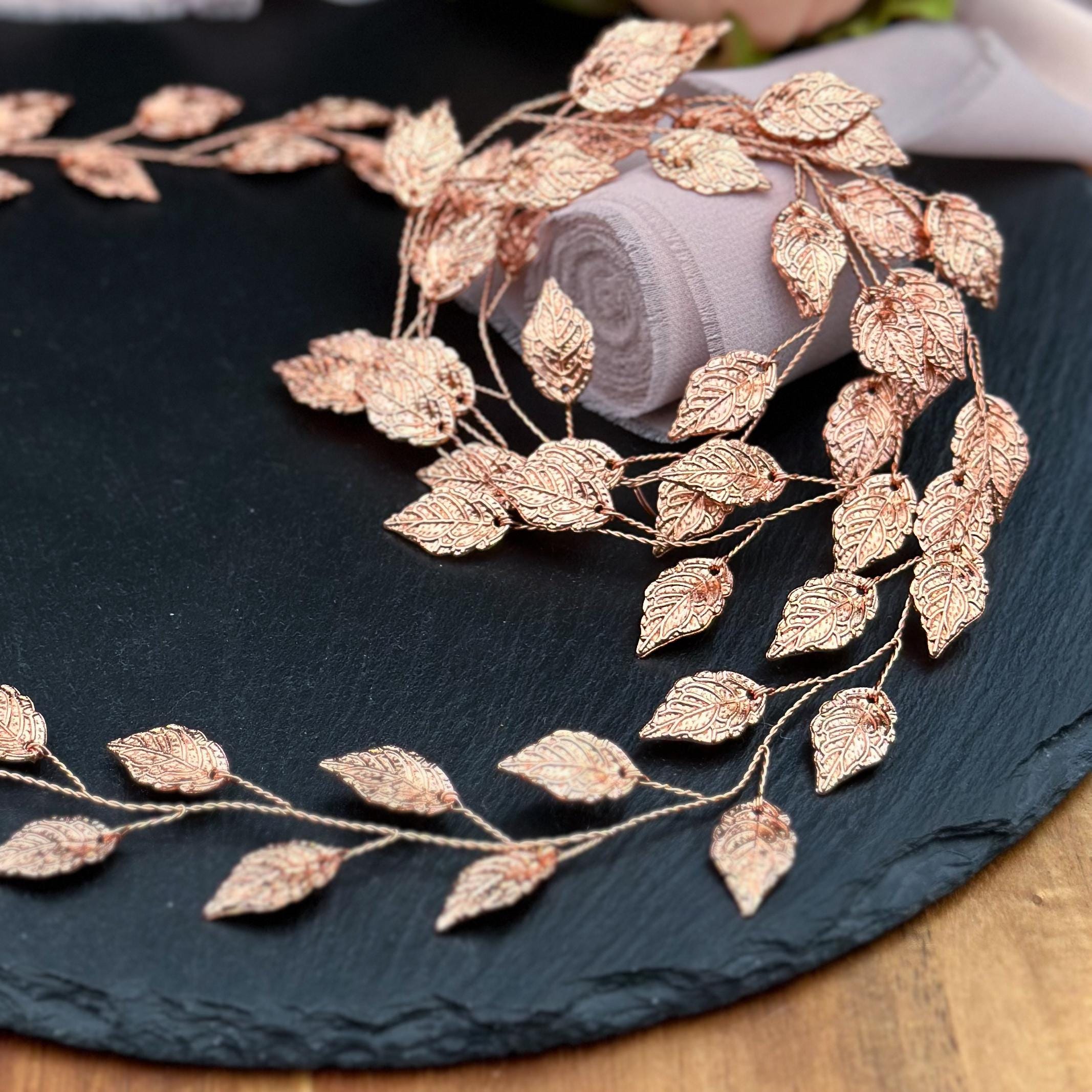 Perfect Details Crystal Leaf Hairband in Brown and Gold Bridal Gold Leaf Crystal Headband, Gold Leaf Hair Vine, Boho  main image 2