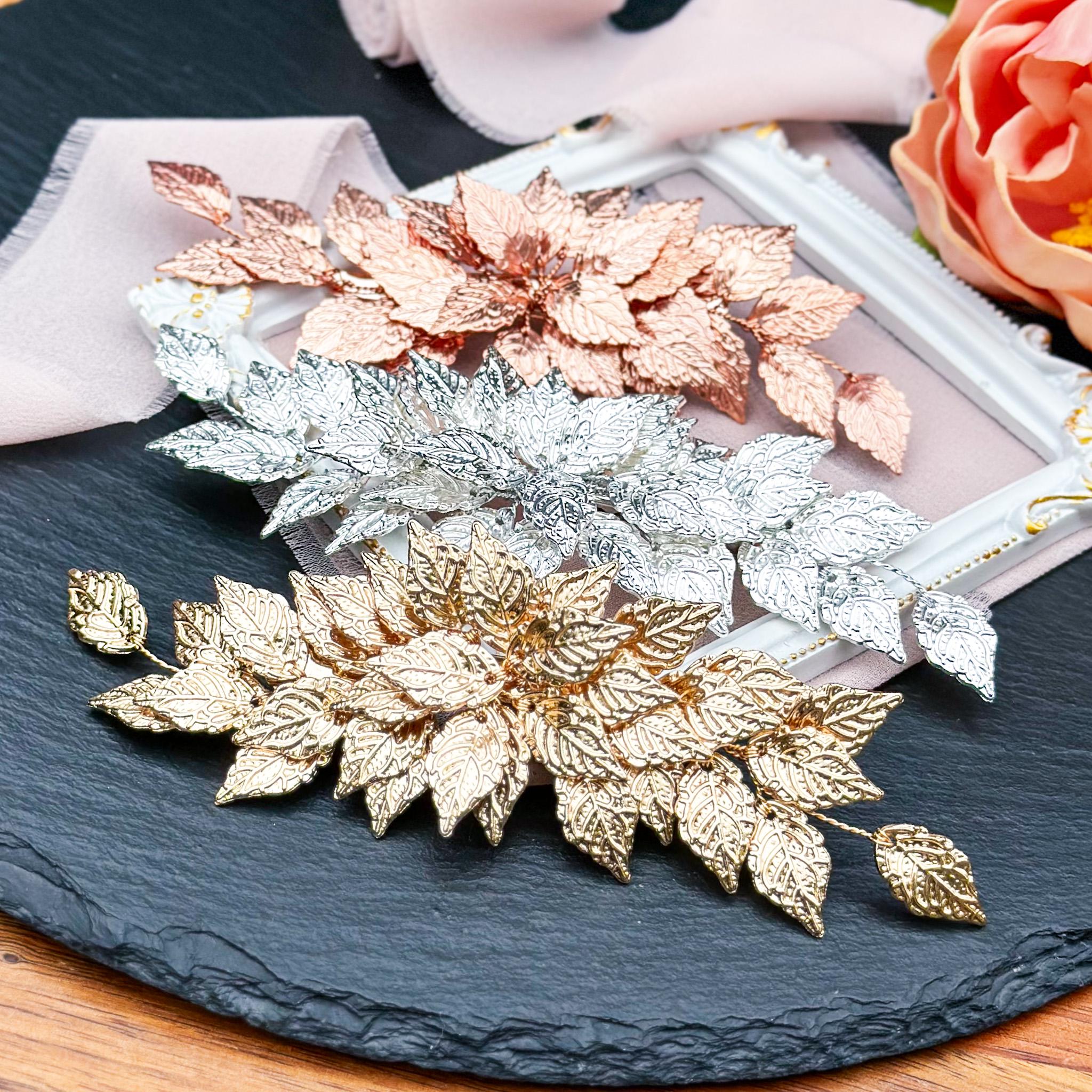 Vintage Elegant Gold and Pink Floral Hair Clip with Sparkling Rhinestones accent Vintage Rose Crystal Hair Clip - Sparkling Rhinestone Floral  main image 3